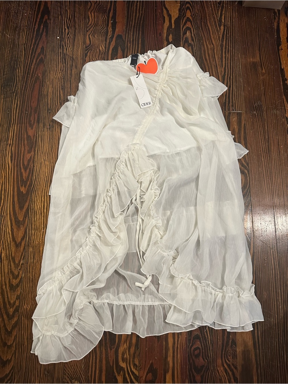 CIDER NWT Sheer White Ruffle Maxi Skirt with slit